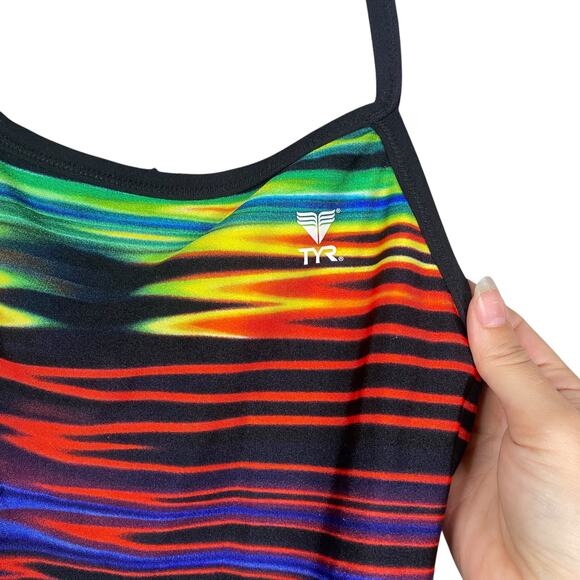 TYR Black Rainbow Static Diamond-Fit Durafast Elite One Piece Swimsuit SZ 1X - Picture 5 of 9